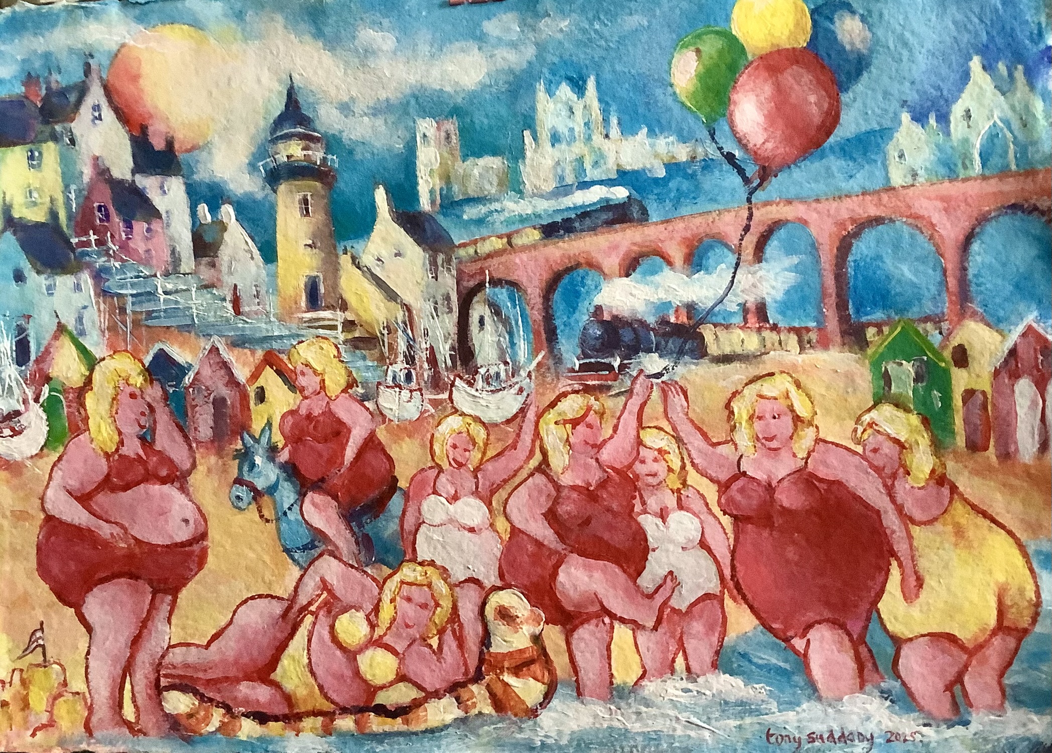 Fat ladies poster art at the seaside